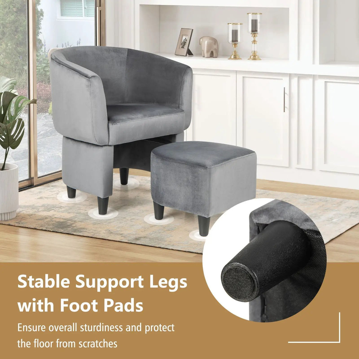 Upholstered Velvet Barrel Chair with Ottoman, photo 14 of 16