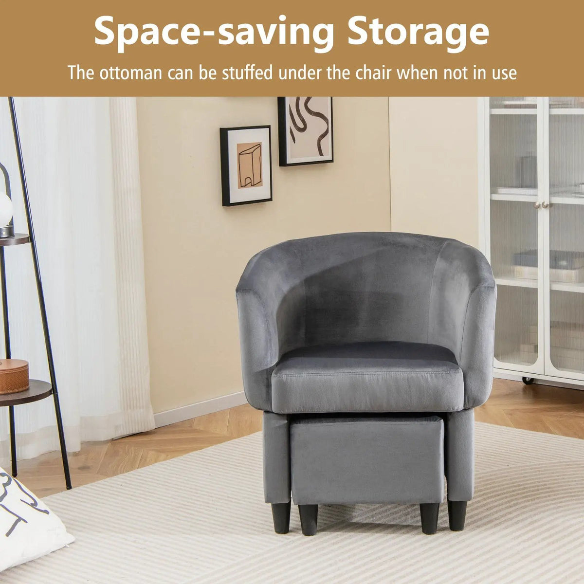 Upholstered Velvet Barrel Chair with Ottoman, photo 16 of 16
