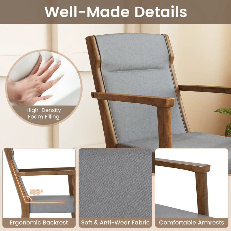 Upholstered Wooden Accent Chairs Set of 2 with High Back and Soft Cushion-Gray by DirectDeals