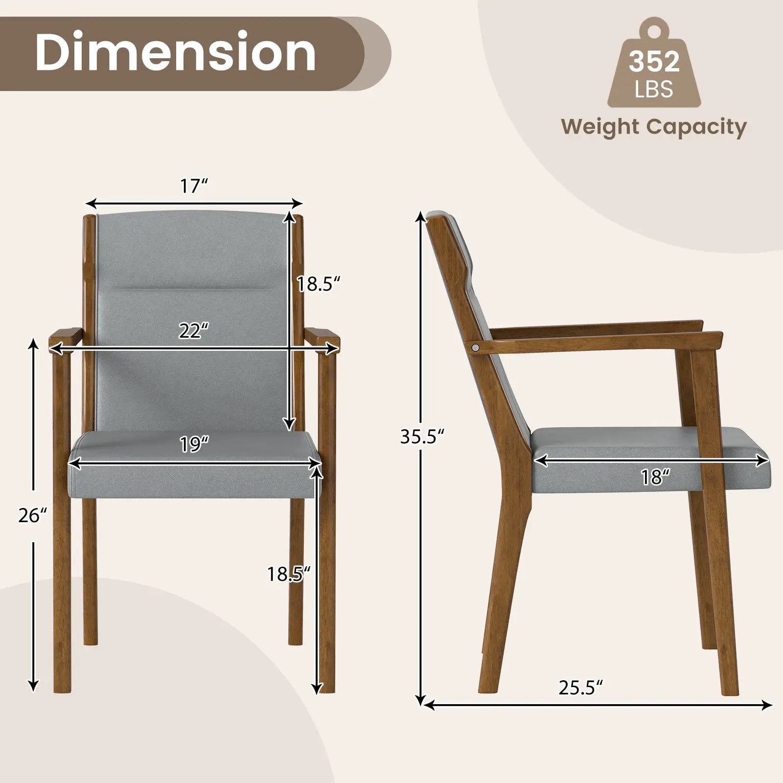 Upholstered Wooden Accent Chairs Set of 2 with High Back and Soft Cushion-Gray by DirectDeals