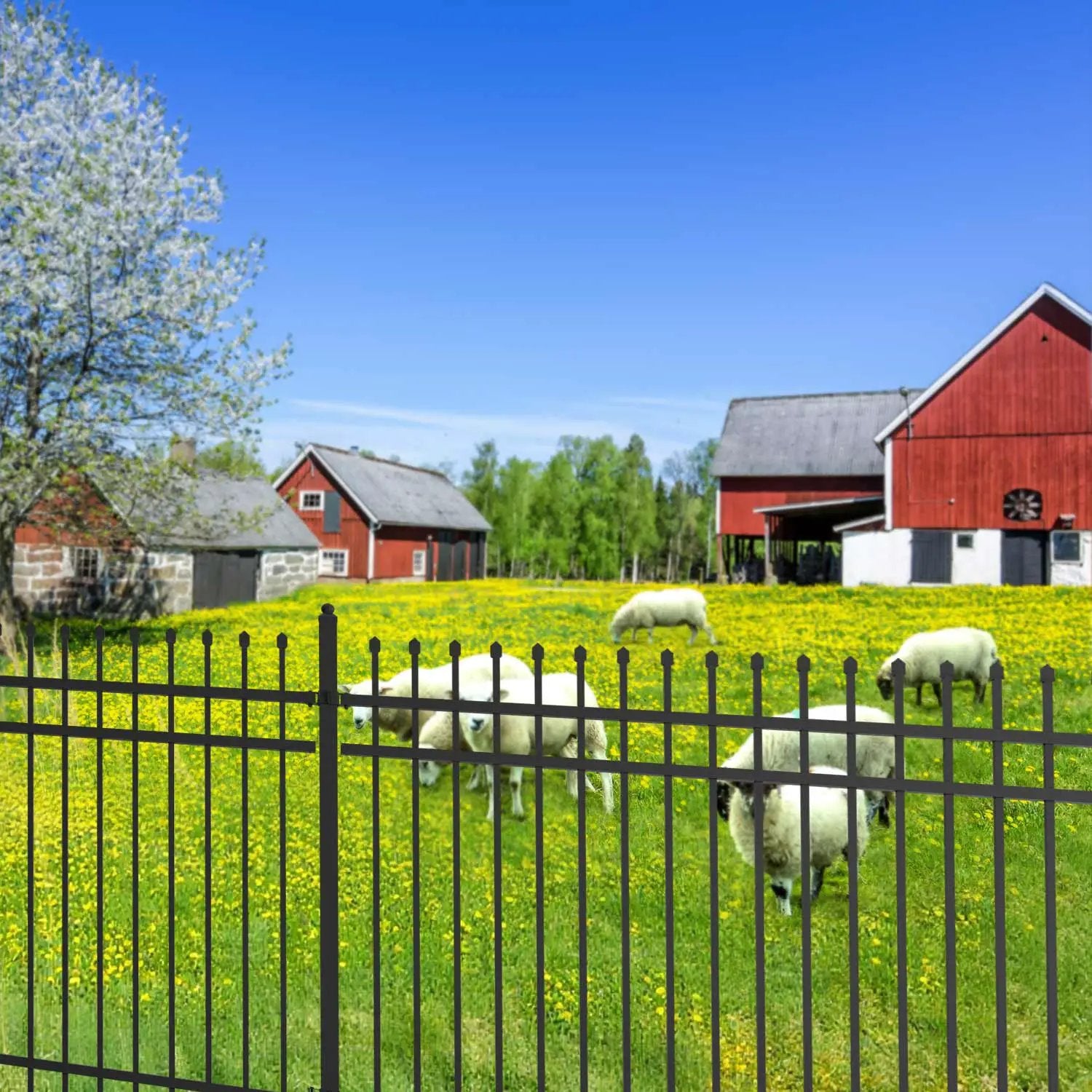 10x7 ft Steel Fence with 4 Rails, 30 Panels by Chery Industrial