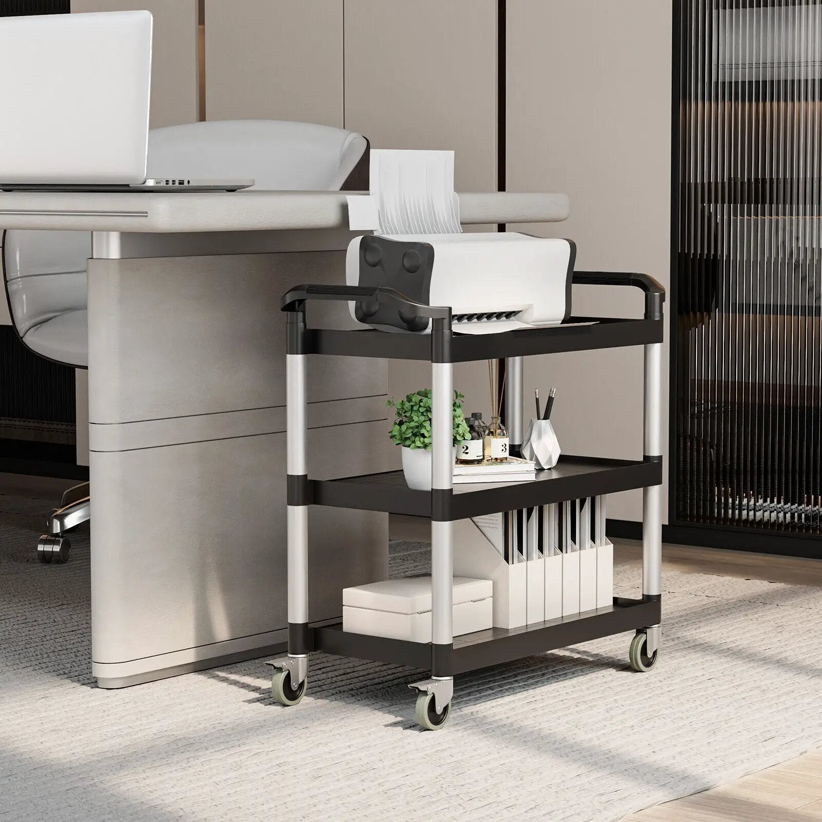 3-Tier Utility Service Cart with Lockable Wheels and Double Handles by DirectDeals