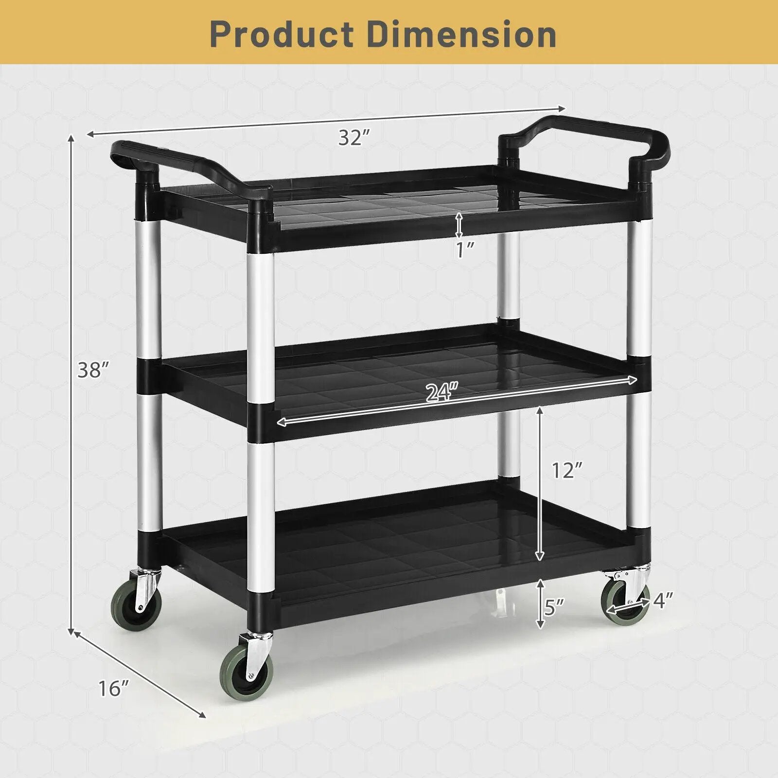 3-Tier Utility Service Cart with Lockable Wheels and Double Handles by DirectDeals