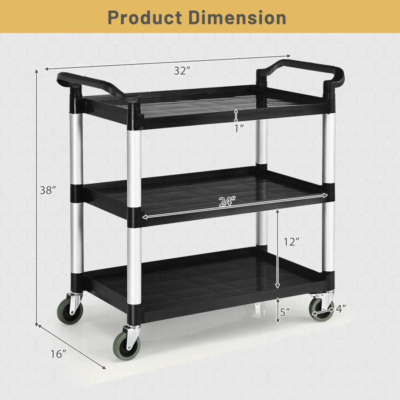 3-Tier Utility Service Cart with Lockable Wheels and Double Handles by DirectDeals