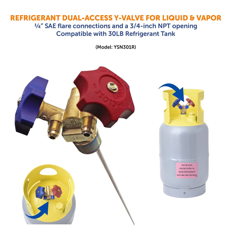 Flame King Y-Valve w/Aluminum Dip Tube & Filter for 30LB Refrigerant Tanks by Flame King Products