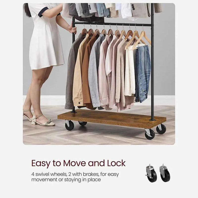 Industrial Style Clothing Garment Rack Double Clothes Hanging Bar on Wheels by HomePacific
