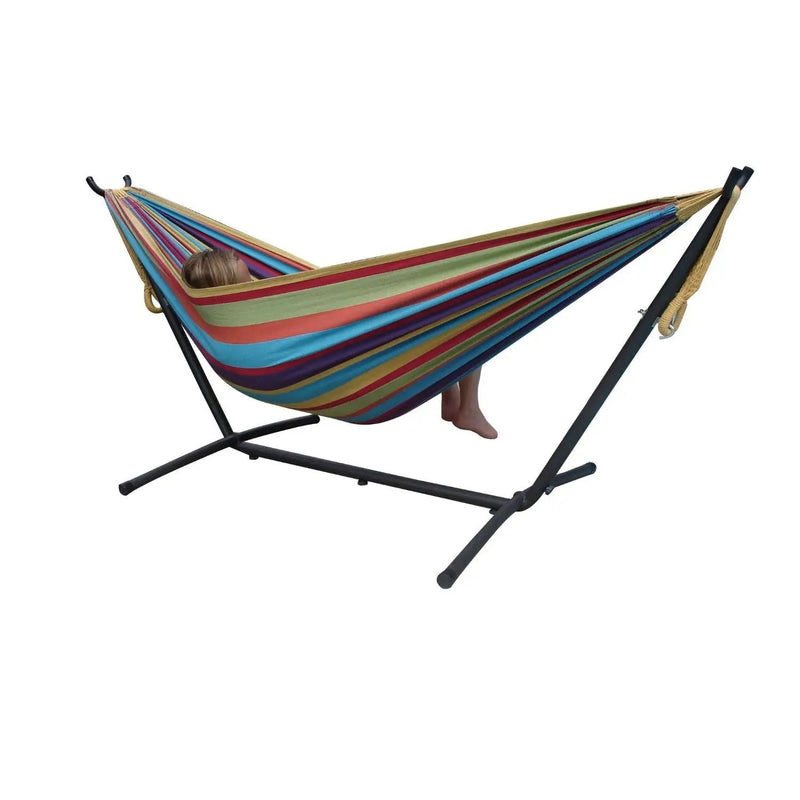 Tropical Fabric Double Hammock with 9-Foot Steel Stand by HomePacific
