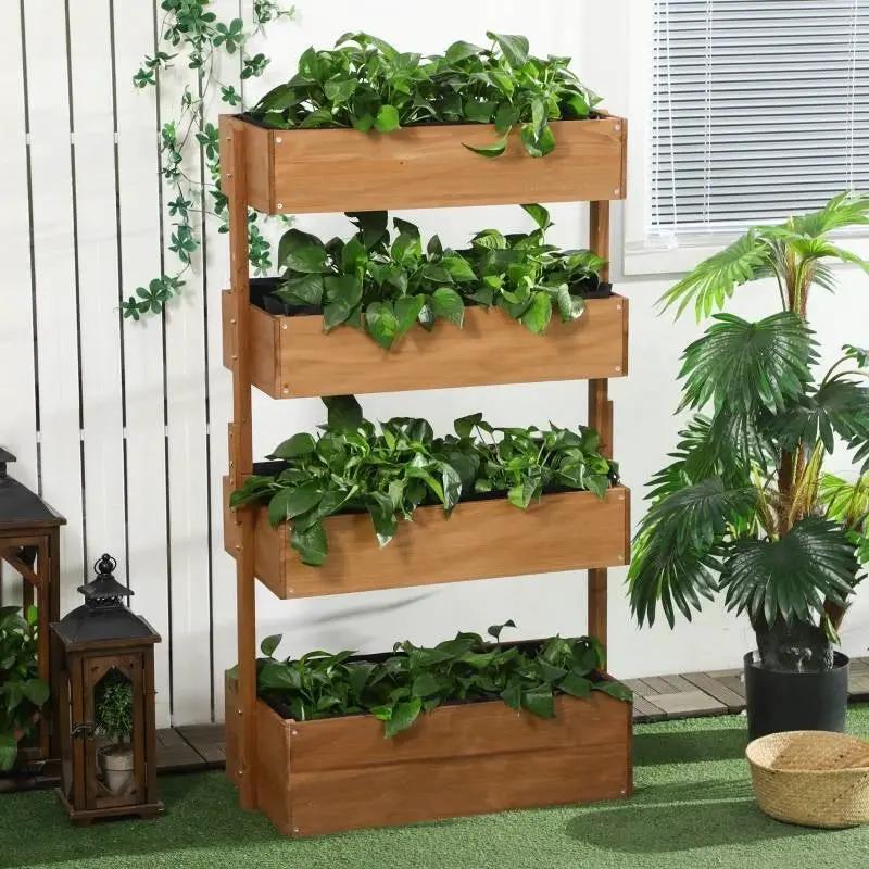 4 Tier Vertical Wooden Planter Box Raised Bed Natural by HomePacific