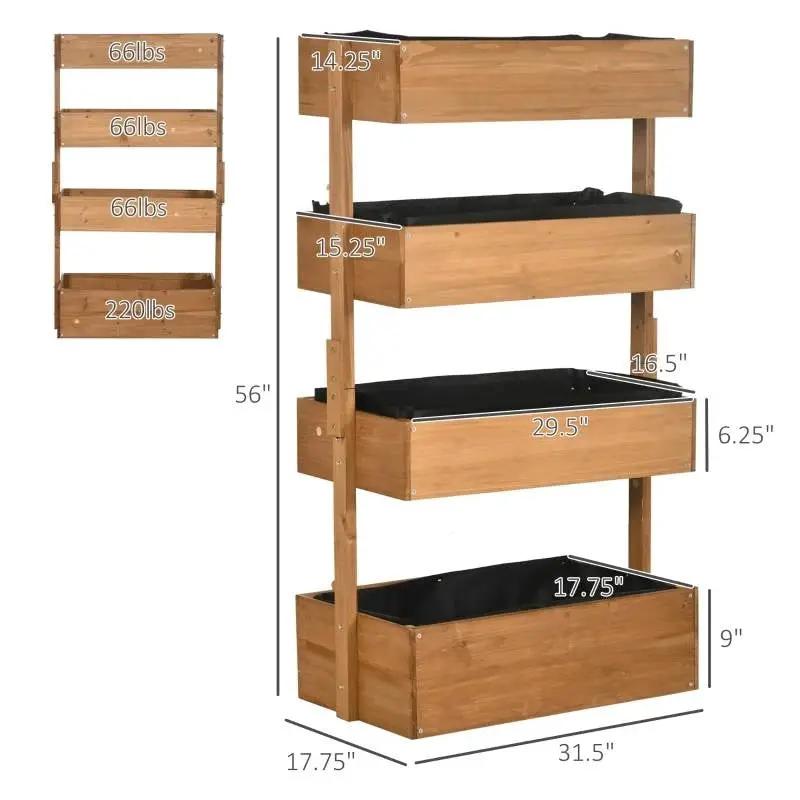 4 Tier Vertical Wooden Planter Box Raised Bed Natural by HomePacific