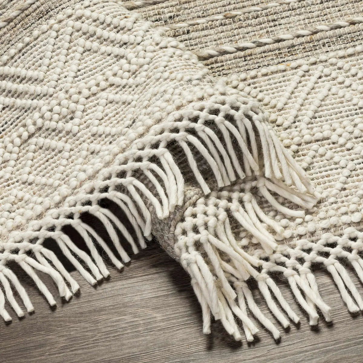 Cream Veruela Wool Blend Braided Tassel Area Rug - Clearance, photo 4 of 12