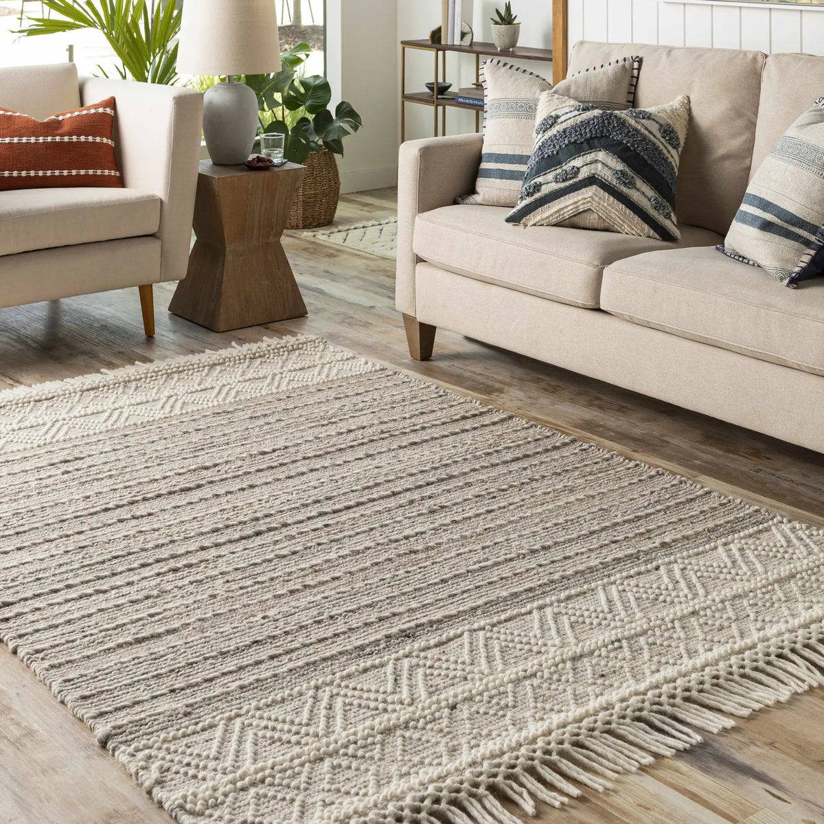 Cream Veruela Wool Blend Braided Tassel Area Rug - Clearance, installed in a room 2