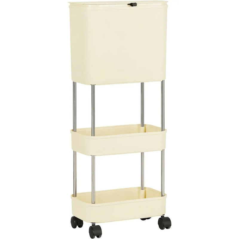 5 Gallon Mobile Elevated Kitchen Trash Can with Lid in Cream with Wheels by HomePacific