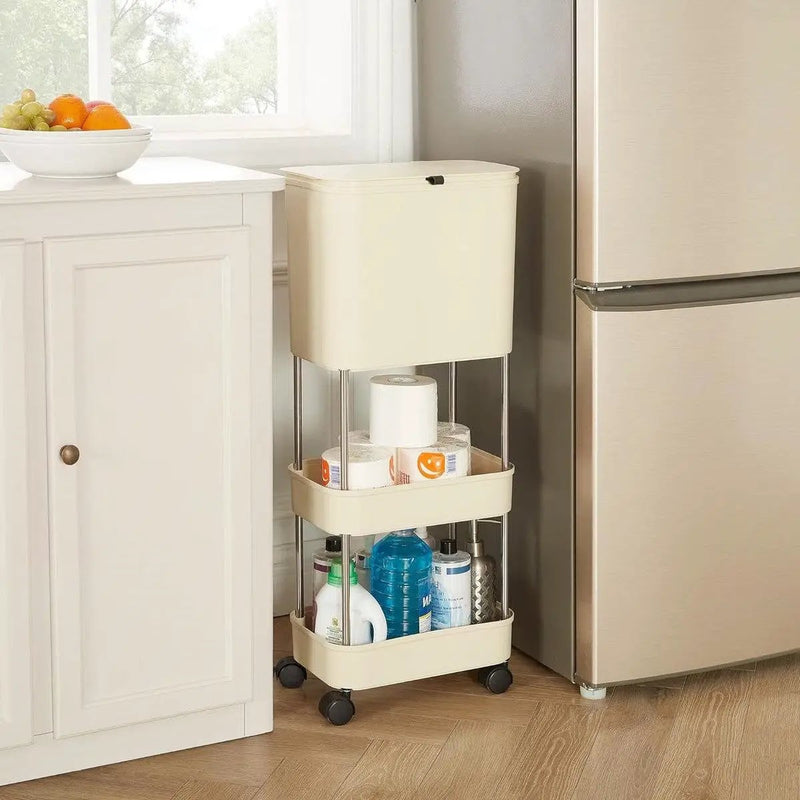 5 Gallon Mobile Elevated Kitchen Trash Can with Lid in Cream with Wheels by HomePacific