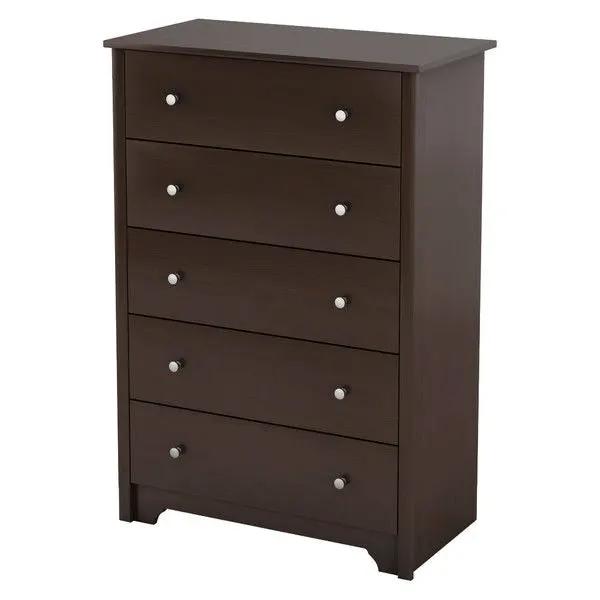 Dark Brown Chocolate Wood Finish 5-Drawer Bedroom Chest of Drawers by HomePacific