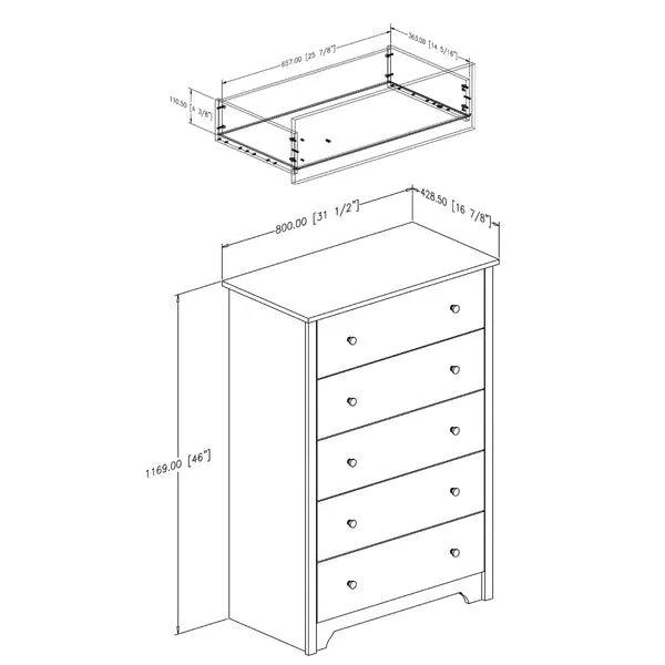 Dark Brown Chocolate Wood Finish 5-Drawer Bedroom Chest of Drawers by HomePacific