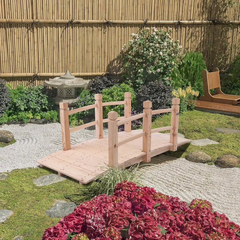 Outdoor Solid Wood 5-Ft Garden Bridge in Natural Wood Finish by HomePacific