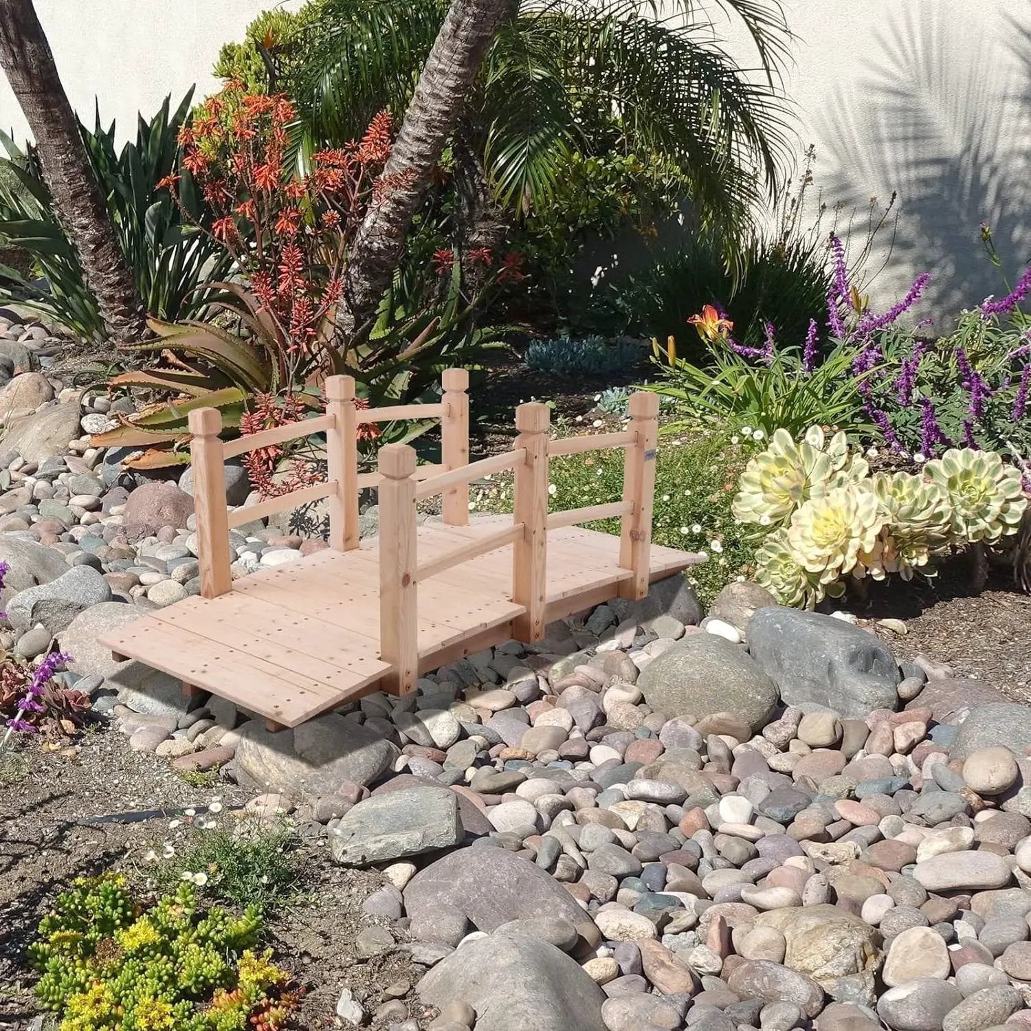 Outdoor Solid Wood 5-Ft Garden Bridge in Natural Wood Finish by HomePacific