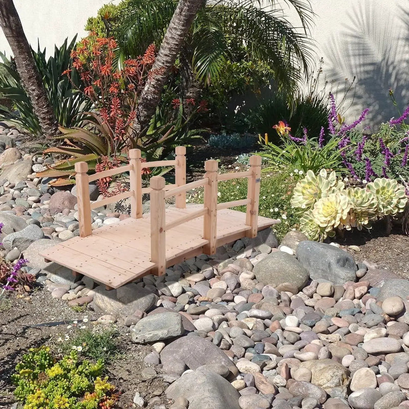 Outdoor Solid Wood 5-Ft Garden Bridge in Natural Wood Finish by HomePacific