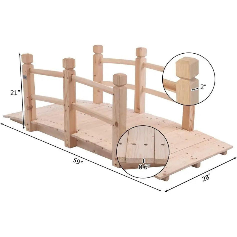 Outdoor Solid Wood 5-Ft Garden Bridge in Natural Wood Finish by HomePacific