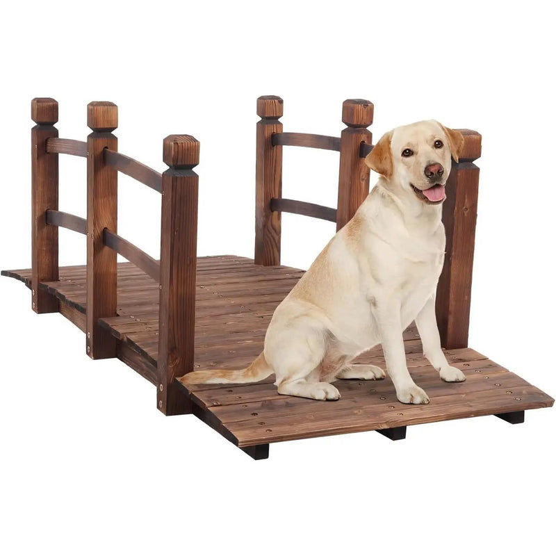 Outdoor 5-foot Solid Fir Wood Garden Bridge in Rustic Brown Finish by HomePacific