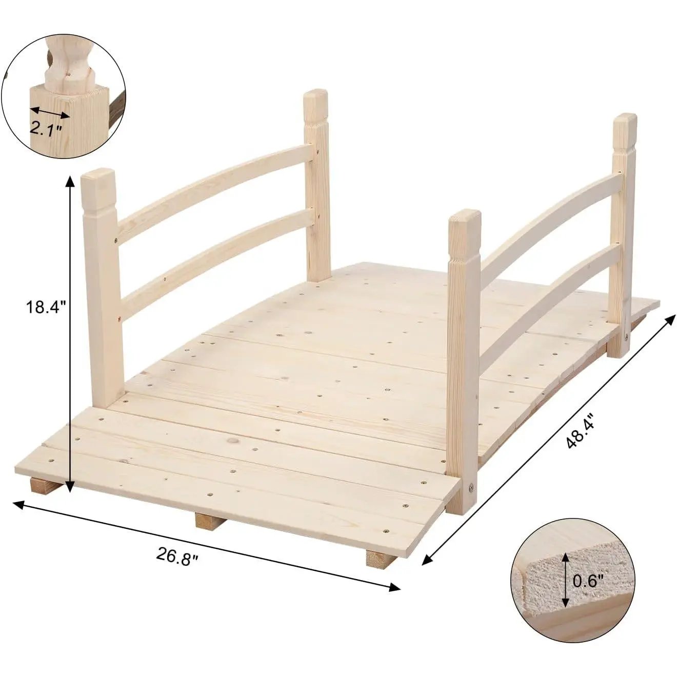 Outdoor 4-ft Wooden Garden Bridge with Rails in Natural Wood Finish by HomePacific