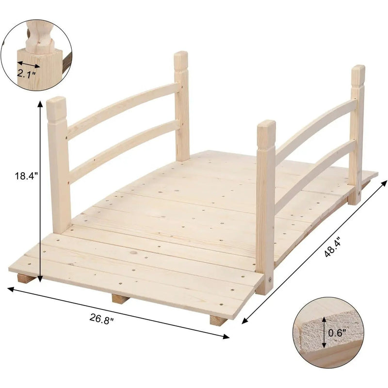 Outdoor 4-ft Wooden Garden Bridge with Rails in Natural Wood Finish by HomePacific