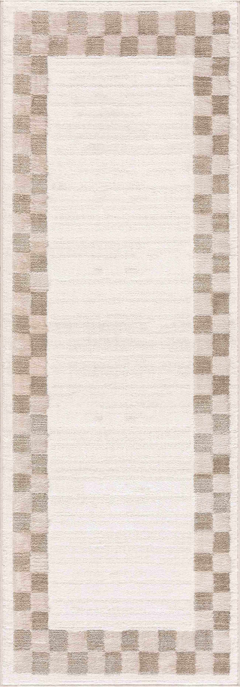 Azrika Beige Checkered Washable Rug - Clearance by Boutique Rugs