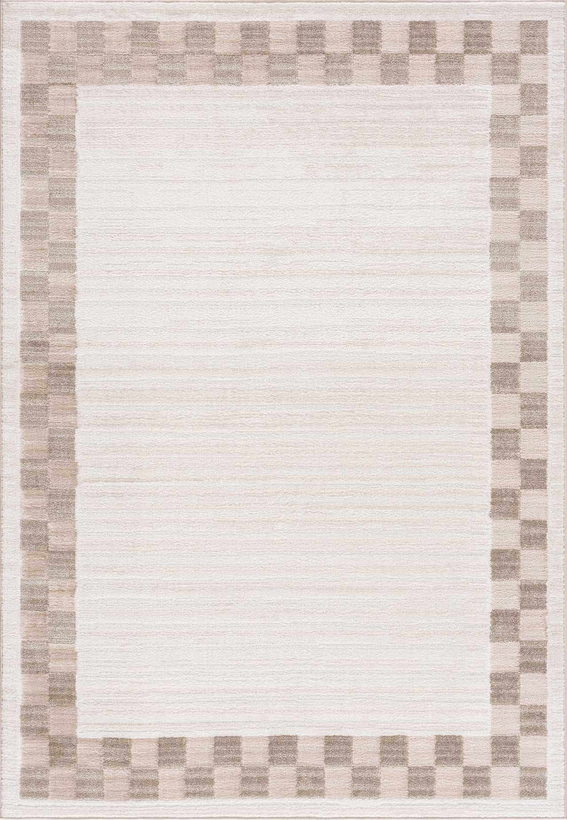 Azrika Beige Checkered Washable Rug - Clearance by Boutique Rugs