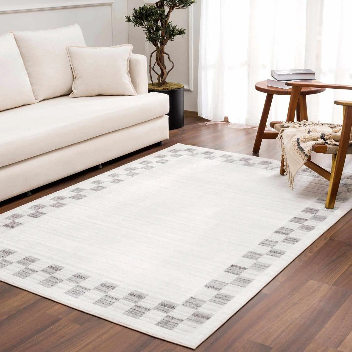 Azrika Gray Checkered Washable Rug - Clearance, installed in a room