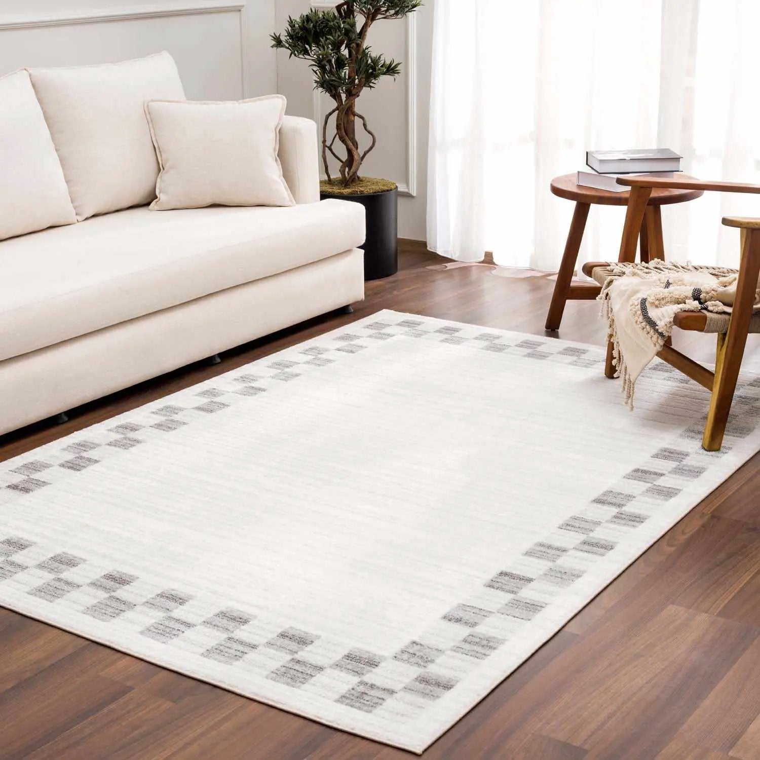 Azrika Gray Checkered Washable Rug - Clearance by Boutique Rugs