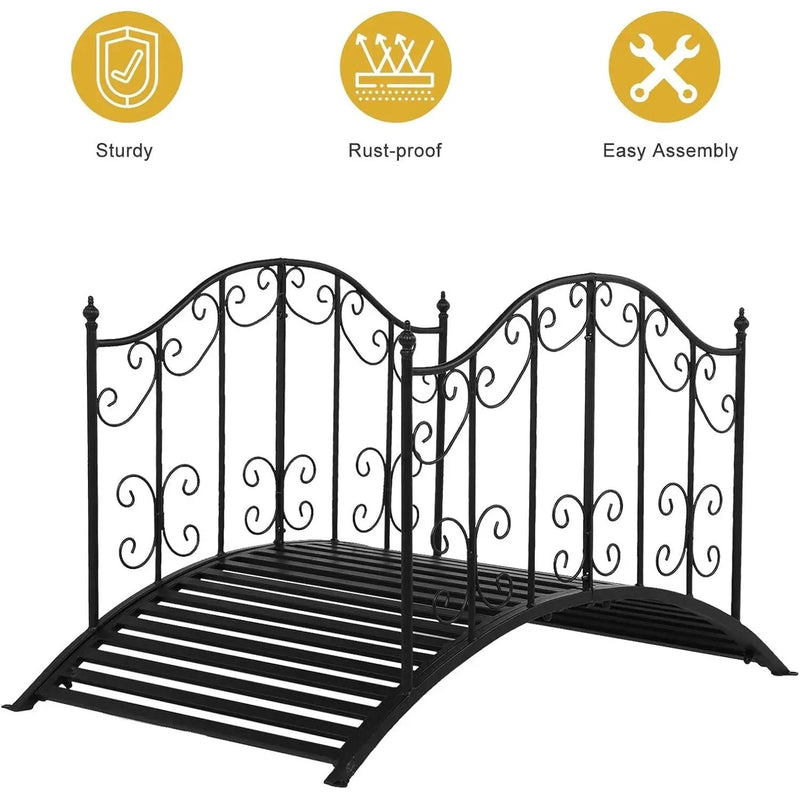 Sturdy Outdoor Rust-Proof 4-Foot Black Metal Arch Garden Bridge by HomePacific