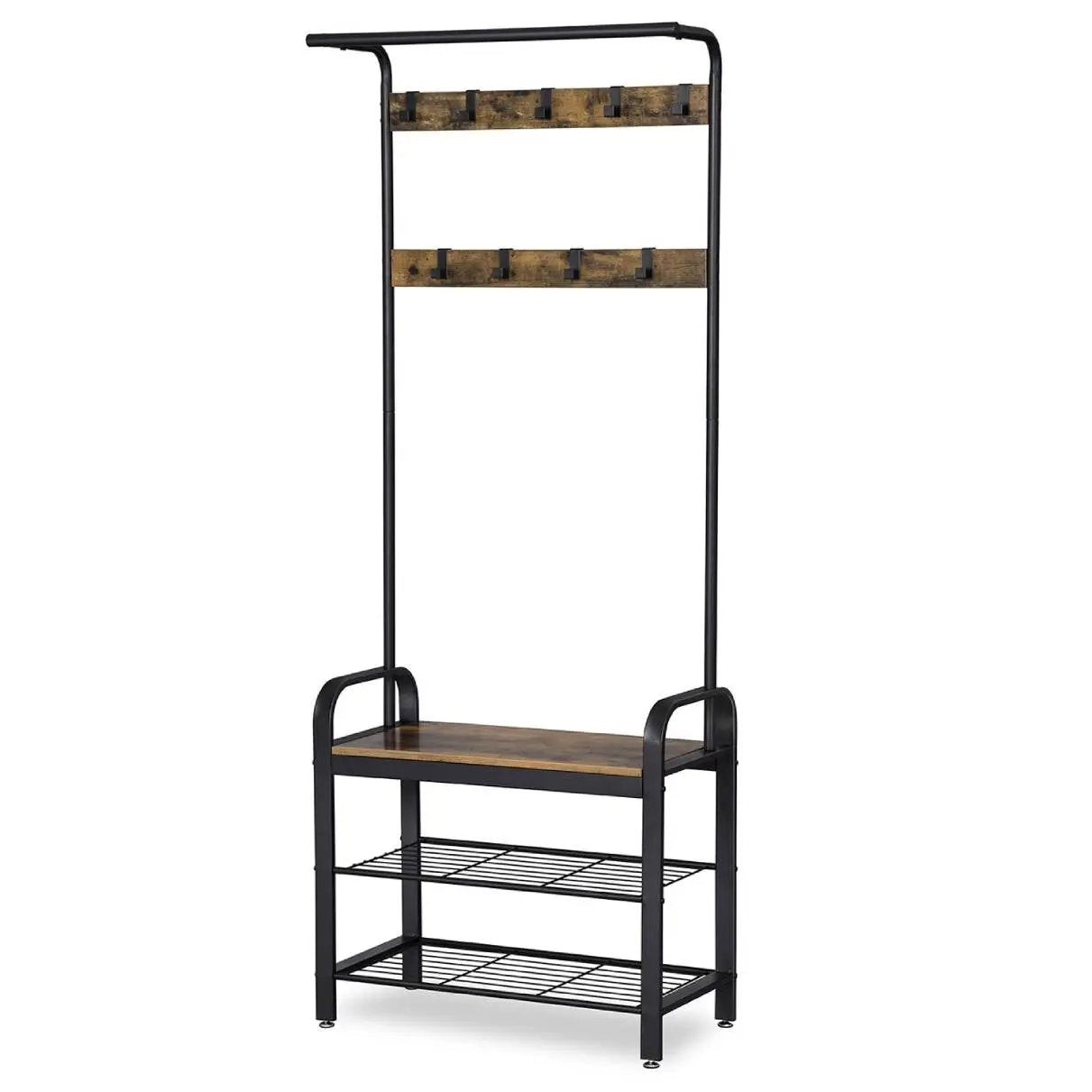 Entryway Modern Industrial Style Hall Tree Coat Rack Shoe Storage Bench by HomePacific