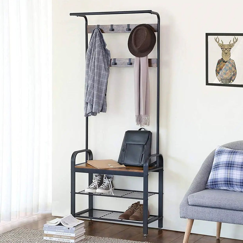 Entryway Modern Industrial Style Hall Tree Coat Rack Shoe Storage Bench by HomePacific