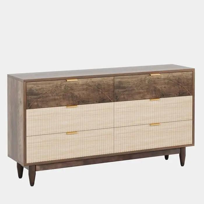 Retro Mid-Century Modern 6 Drawer Dresser Chest of Drawers in Vintage Brown by HomePacific