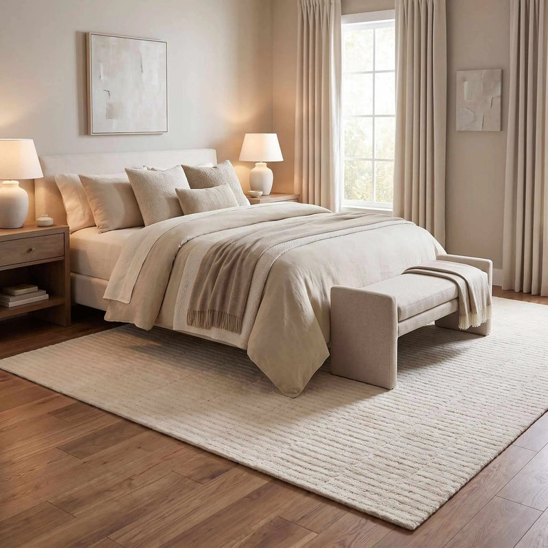 Finial Beige Wool Area Rug by Boutique Rugs