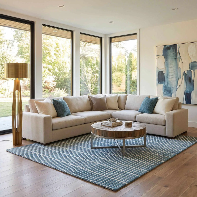 Finial Blue Wool Area Rug by Boutique Rugs