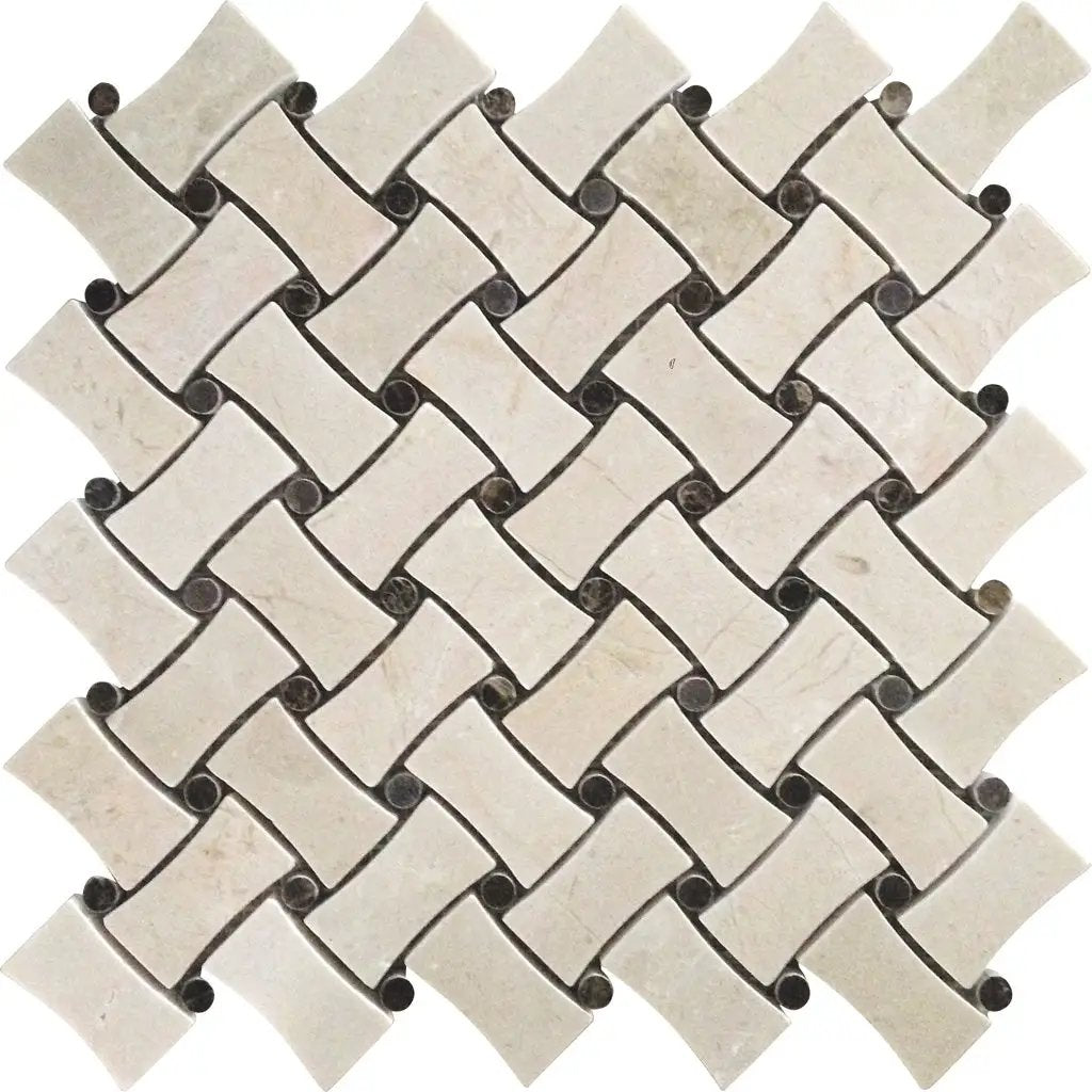 Beige 11x11 Polished Basketweave Crema Marfil Emperador Dark Marble Mosaic Tile (5 pack, 4.2 sq ft/case) by Apollo Tile