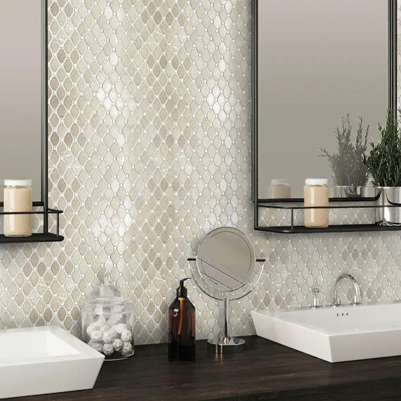 Crema Marfil Eastern White 12x12 Polished Octagon Marble Mosaic Tile (5 pack, 5.08 sq ft/case) by Apollo Tile