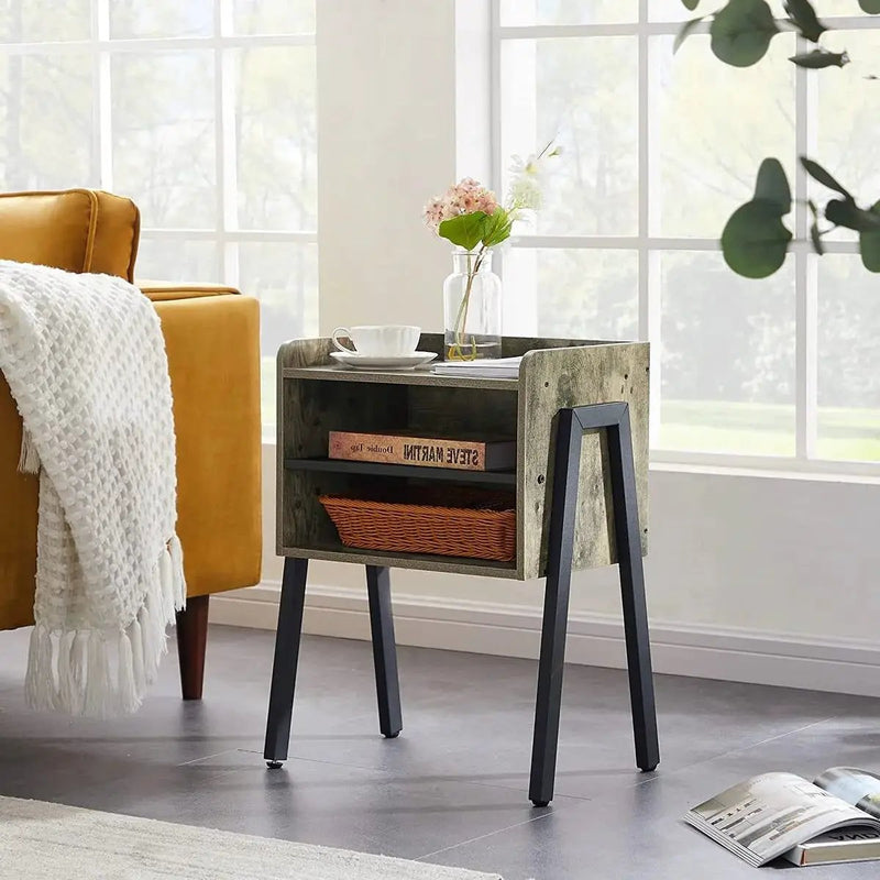 Modern Industrial Grey Wood Black Metal Side Table Nightstand End Table by HomePacific