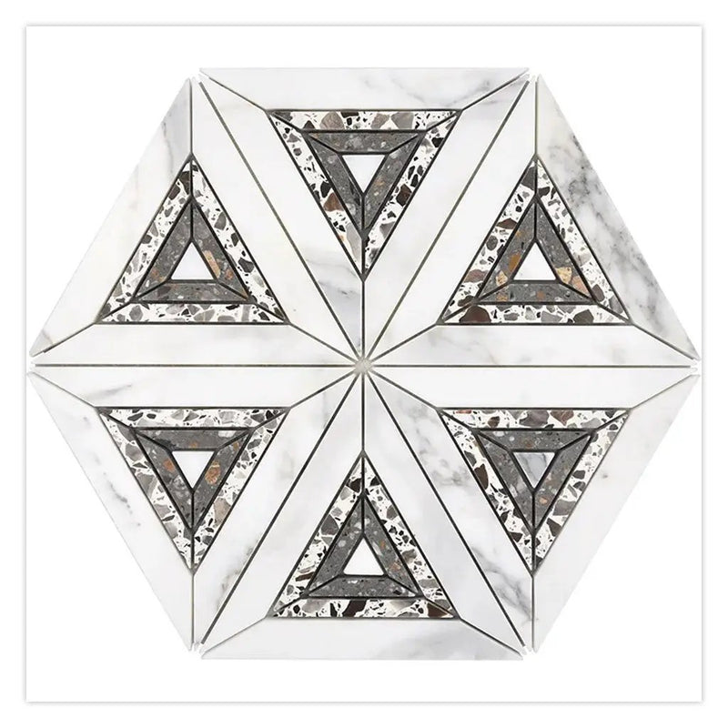 White Gray 9x10 Polished Honed Kaleidoscopic Calacatta Gold, Glacier Terrazzo Marble Mosaic Tile (5 pack, 3.14 sq ft/case) by Apollo Tile