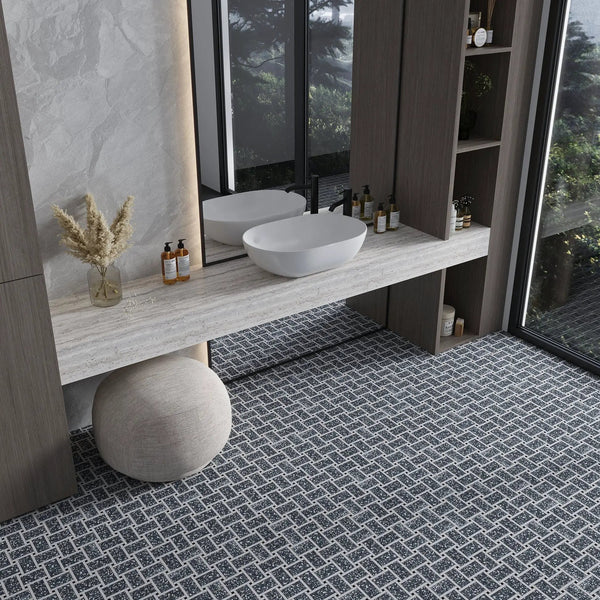 Charcoal Gray White 12x12 Honed Basketweave Terrazzo Dolomite Limestone Marble Mosaic Tile (5 pack, 5.08 sq ft/case), photo 2 of 4