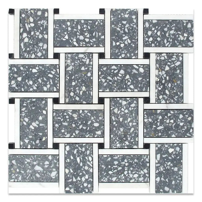 Charcoal Gray White 12x12 Honed Basketweave Terrazzo Dolomite Limestone Marble Mosaic Tile (5 pack, 5.08 sq ft/case) by Apollo Tile