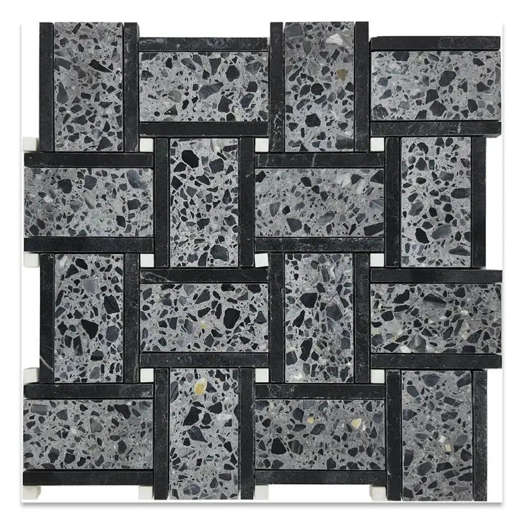 Charcoal Gray Black 12x12 Honed Basketweave Terrazzo Dolomite Limestone Marble Mosaic Tile (5 pack, 5.08 sq ft/case) by Apollo Tile