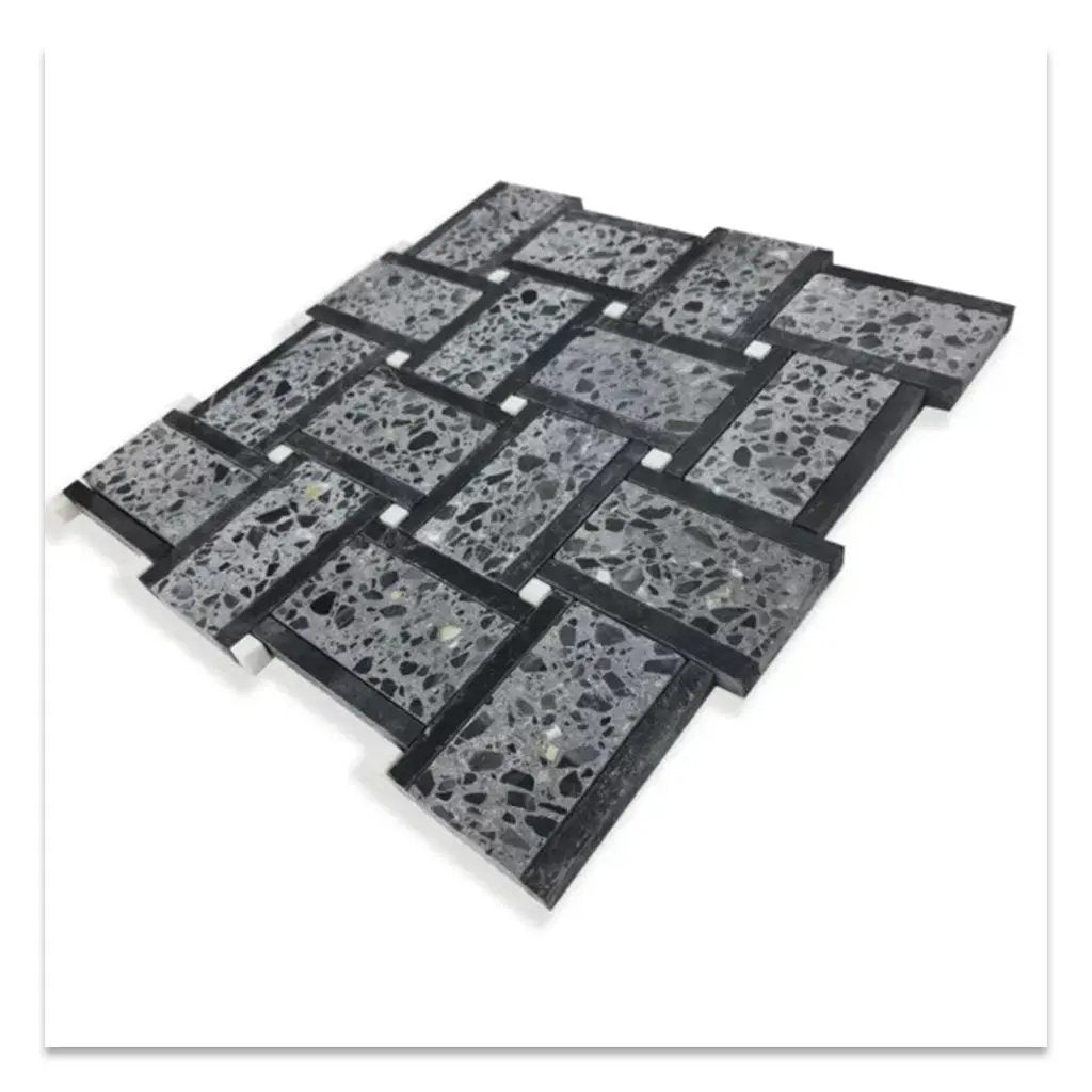 Charcoal Gray Black 12x12 Honed Basketweave Terrazzo Dolomite Limestone Marble Mosaic Tile (5 pack, 5.08 sq ft/case) by Apollo Tile