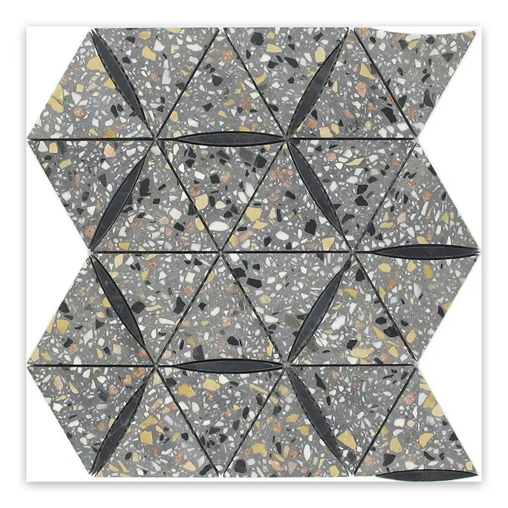 Charcoal Gray Black 11x13 Honed Triangle Terrazzo Limestone Marble Mosaic Tile (5 pack, 4.77 sq ft/case) by Apollo Tile