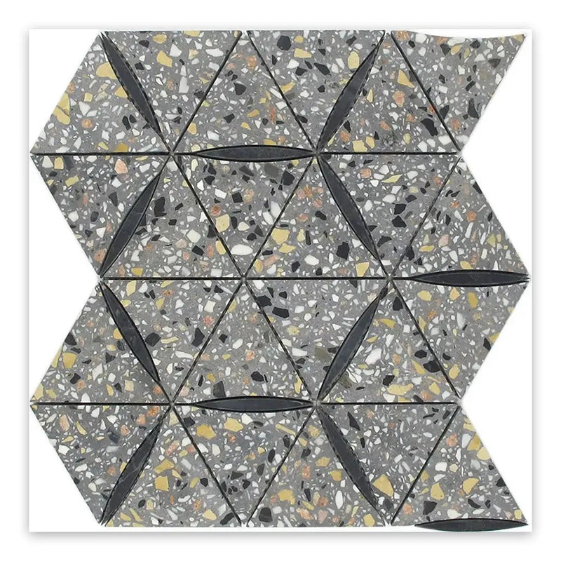 Charcoal Gray Black 11x13 Honed Triangle Terrazzo Limestone Marble Mosaic Tile (5 pack, 4.77 sq ft/case) by Apollo Tile