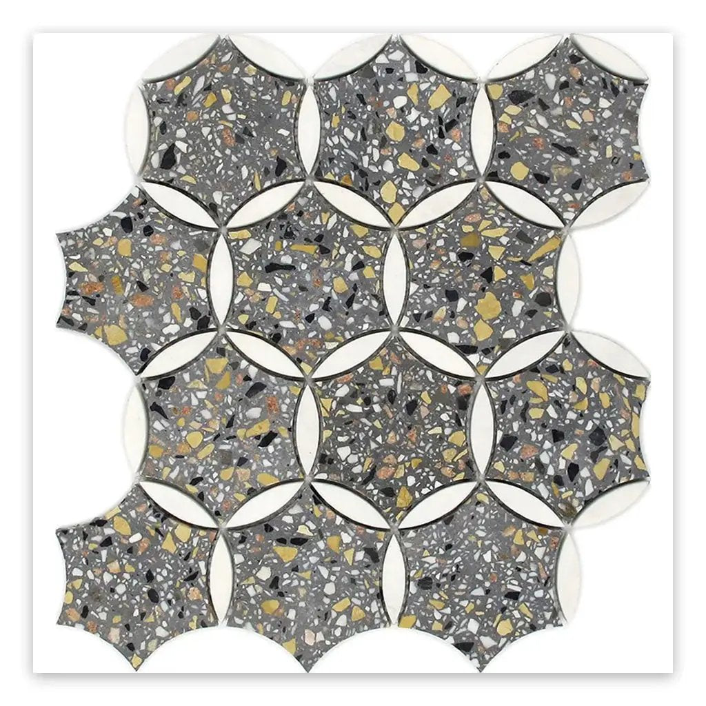 Gray White 12x13 Honed Star Round Terrazzo Dolomite Marble Mosaic Tile (5 pack, 5.46 sq ft/case) by Apollo Tile