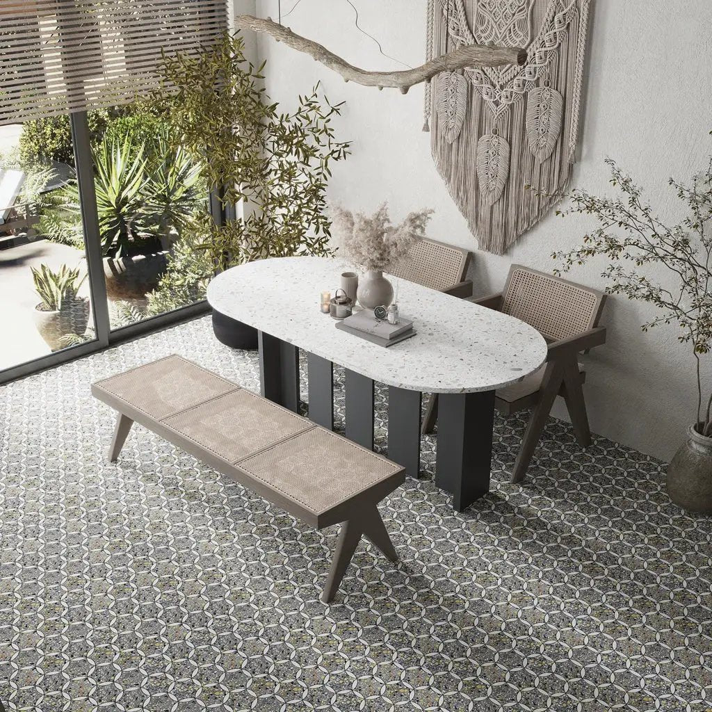 Gray White 12x13 Honed Star Round Terrazzo Dolomite Marble Mosaic Tile (5 pack, 5.46 sq ft/case) by Apollo Tile