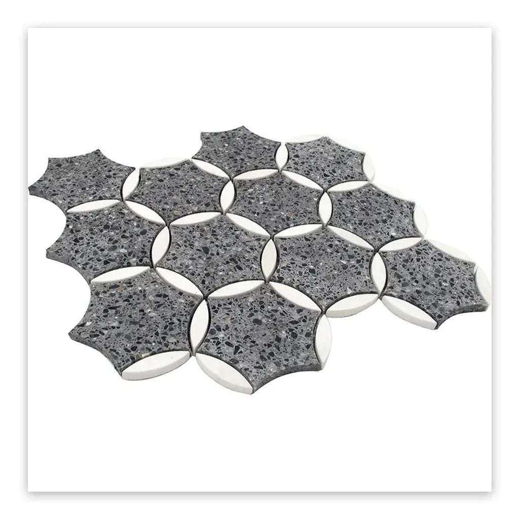 Charcoal Gray Black 12x13 Honed Star Round Terrazzo Dolomite Marble Mosaic Tile (5 pack, 5.46 sq ft/case) by Apollo Tile
