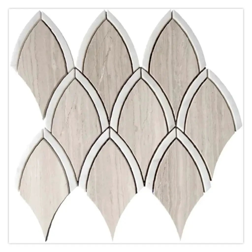 Wooden Grey, Bianco Carrara 9x10 Polished Fan Fish Scale Marble Mosaic Tile (5 pack, 3 sq ft/case) by Apollo Tile